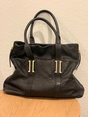 Ivanka Trump Black Leather Tote with Gold Accents